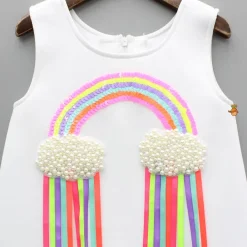 Clearance Sequins Rainbow Embroidered White Dress With Bowie Hair Clip Dresses & Sets | Dresses