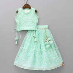 Hot Sequins Thread Embroidered Mint Green Top And Lehenga With Net Dupatta And Potli Bag Ethnic Wear | Lehengas & Ghagras