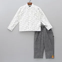 Fashion Sheep Hand Block Printed Shirt And Grey Pant BOY Formal Wear