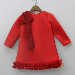 New Shimmery Bow Enhanced Red Neoprene Fancy Dress Dresses & Sets | Dresses