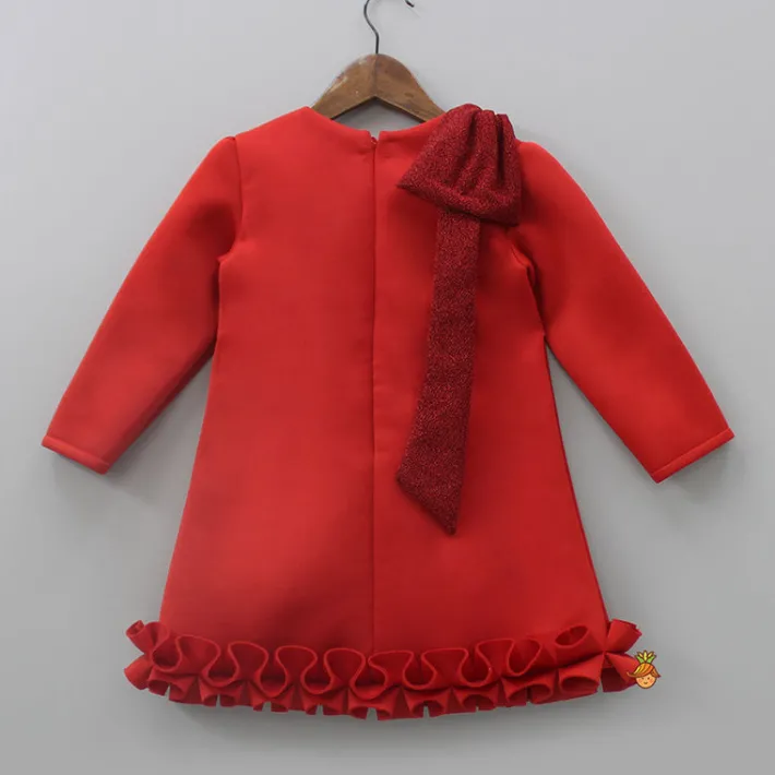 New Shimmery Bow Enhanced Red Neoprene Fancy Dress Dresses & Sets | Dresses