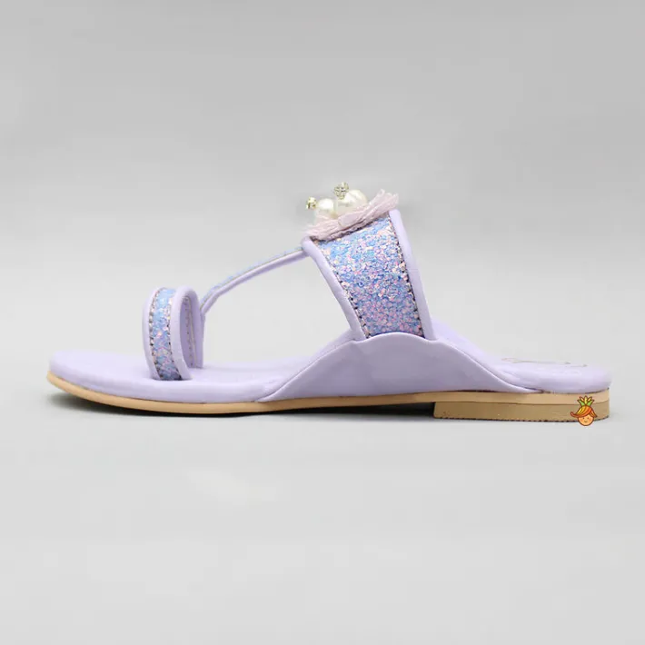 Fashion Shiny Lilac Kolhapuri Style Flats Shoes