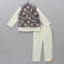 Online Short Kurta With Embroidered Black Jacket And Pyjama BOY Indian Ethnic Wear | Ethnic Sets