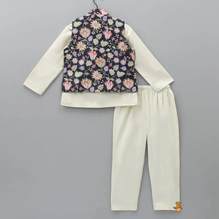 Online Short Kurta With Embroidered Black Jacket And Pyjama BOY Indian Ethnic Wear | Ethnic Sets