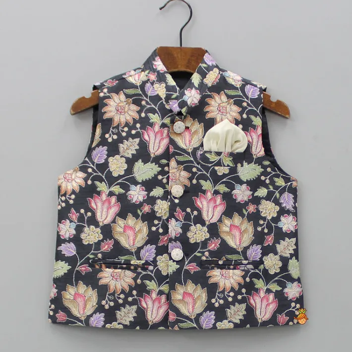 Online Short Kurta With Embroidered Black Jacket And Pyjama BOY Indian Ethnic Wear | Ethnic Sets