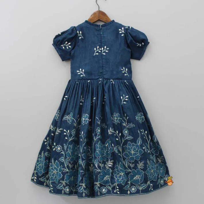 New Short Sleeves Pleated Neckline Blue Kurti Ethnic Wear | Kurtis & Jumpsuits