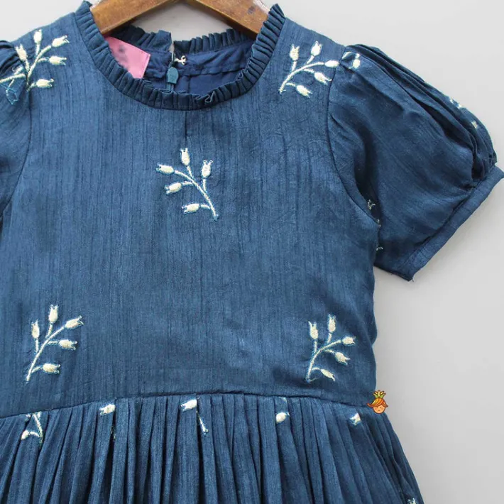 New Short Sleeves Pleated Neckline Blue Kurti Ethnic Wear | Kurtis & Jumpsuits