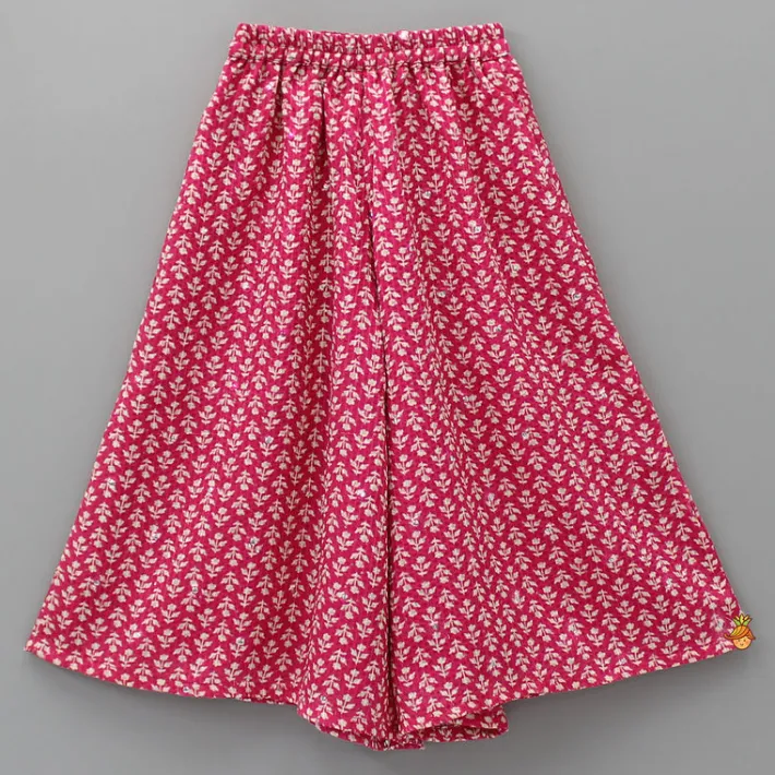 Clearance Short Sleeves Printed Pink Top And Palazzo Ethnic Wear | Palazzos & Shararas