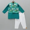New Silk Green Kurta With Front Open Pocket Detail Printed Jacket And Cotton Pyjama BOY Indian Ethnic Wear | Ethnic Sets