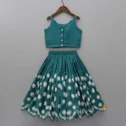 Fashion Silk Green Pleated Hem Top And Lehenga Ethnic Wear | Lehengas & Ghagras