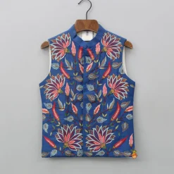 New Silk Kurta With Lotus Embroidered Jacket And Pyjama BOY Indian Ethnic Wear | Ethnic Sets
