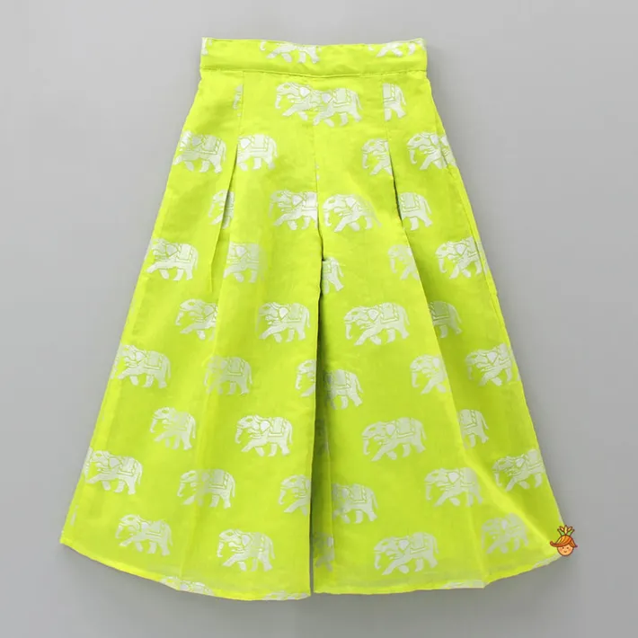 Online Sleeveless Green Top And Elephant Print Palazzo Ethnic Wear | Palazzos & Shararas