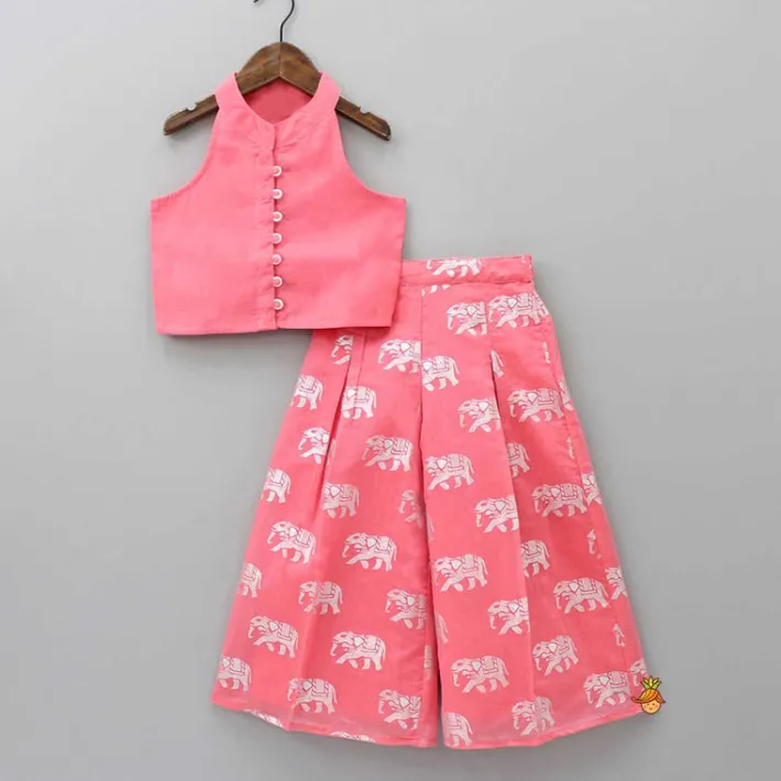 Online Sleeveless Pink Top and Elephant Print Palazzo Ethnic Wear | Palazzos & Shararas