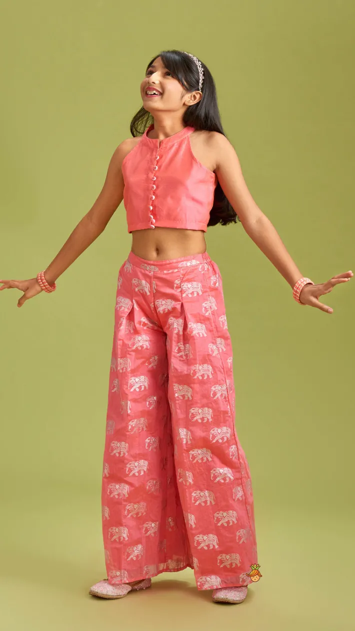 Online Sleeveless Pink Top and Elephant Print Palazzo Ethnic Wear | Palazzos & Shararas