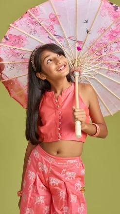 Online Sleeveless Pink Top and Elephant Print Palazzo Ethnic Wear | Palazzos & Shararas