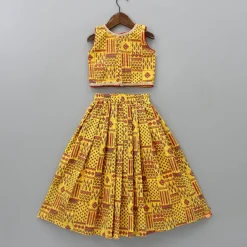 Discount Sleeveless Printed Yellow Top And Lehenga With Maroon Dupatta Ethnic Wear | Lehengas & Ghagras
