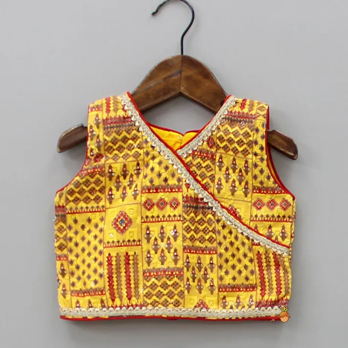 Discount Sleeveless Printed Yellow Top And Lehenga With Maroon Dupatta Ethnic Wear | Lehengas & Ghagras