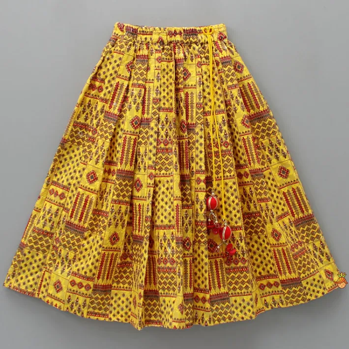 Discount Sleeveless Printed Yellow Top And Lehenga With Maroon Dupatta Ethnic Wear | Lehengas & Ghagras