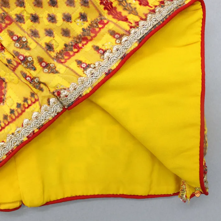 Discount Sleeveless Printed Yellow Top And Lehenga With Maroon Dupatta Ethnic Wear | Lehengas & Ghagras