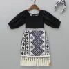 Sale Smocked Back Stylish Sleeves Black Top And Fringes Skirt With Knot Detail Hair Band Dresses & Sets | Sets