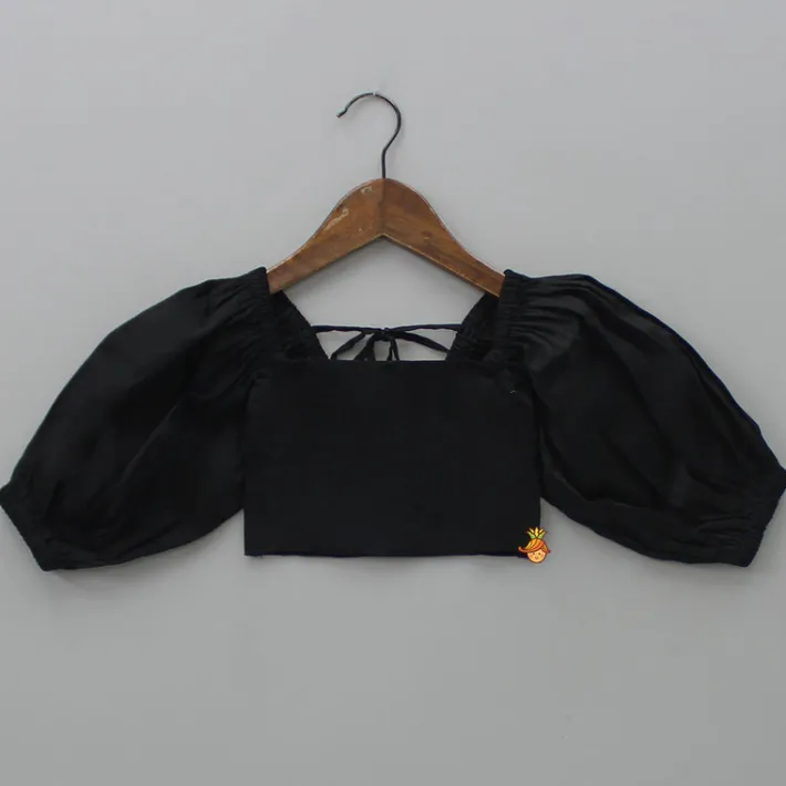 Clearance Smocked Back Stylish Sleeves Black Top And Fringes Skirt With Knot Detail Hair Band Dresses & Sets | Sets