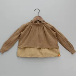 Discount Smocked Dual Tone Brown Top Tops & Tunics