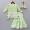 Hot Splendid Embroidered Georgette Green Kurti With Sharara And Dupatta Ethnic Wear | Palazzos & Shararas