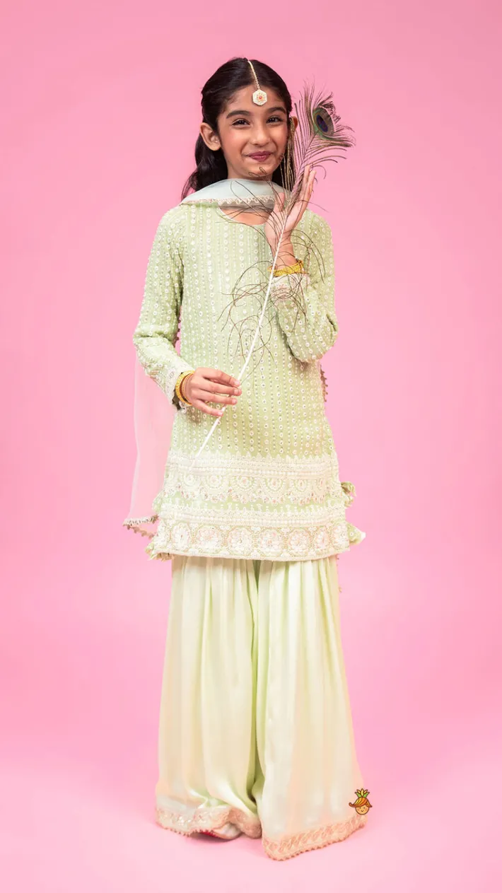 Hot Splendid Embroidered Georgette Green Kurti With Sharara And Dupatta Ethnic Wear | Palazzos & Shararas