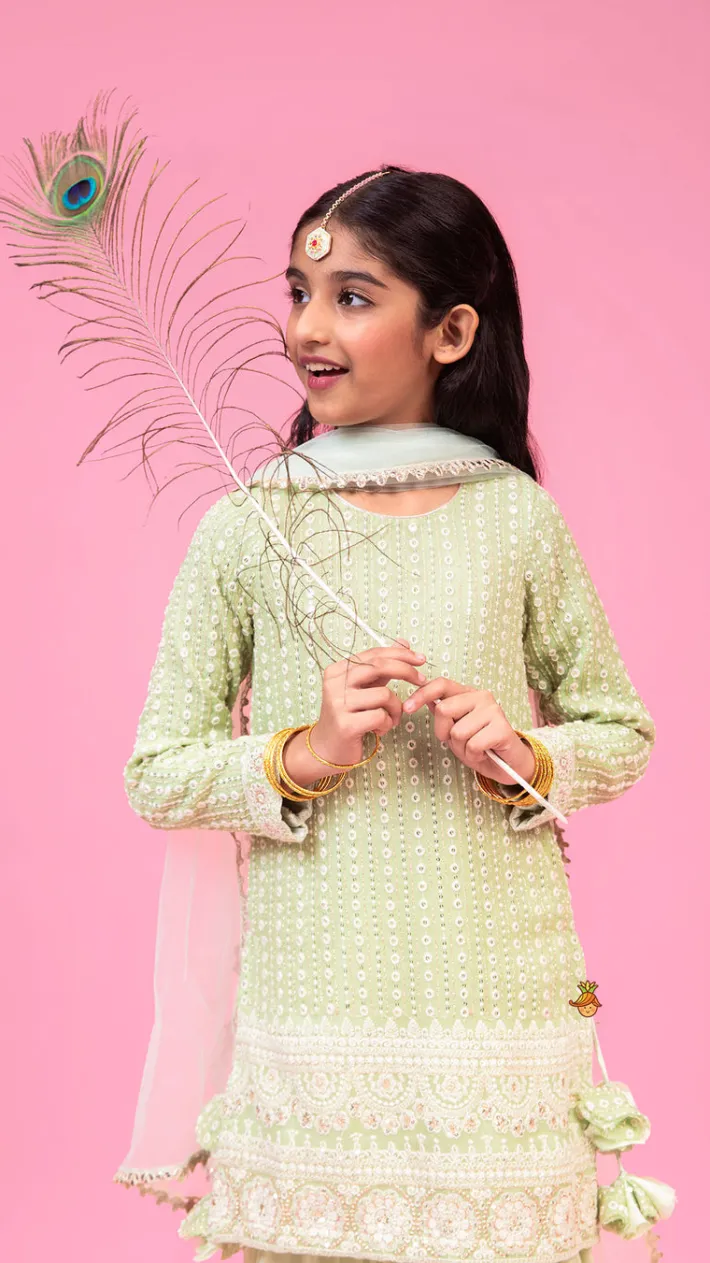 Hot Splendid Embroidered Georgette Green Kurti With Sharara And Dupatta Ethnic Wear | Palazzos & Shararas