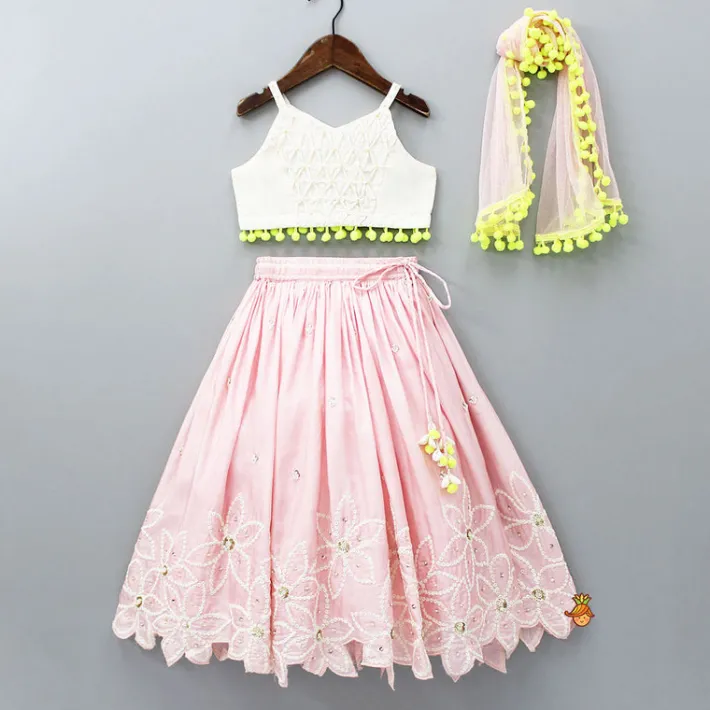 Online Strappy Top And Pleated Pink Lehenga With Net Dupatta Ethnic Wear | Lehengas & Ghagras