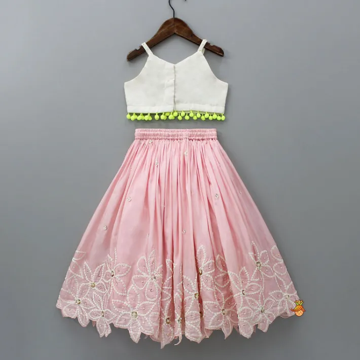 Online Strappy Top And Pleated Pink Lehenga With Net Dupatta Ethnic Wear | Lehengas & Ghagras