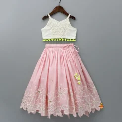 Online Strappy Top And Pleated Pink Lehenga With Net Dupatta Ethnic Wear | Lehengas & Ghagras