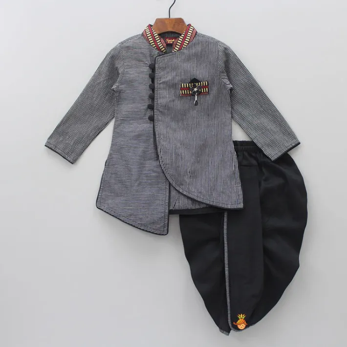 Online Strip Print Asymmetric Kurta With Dhoti BOY Indian Ethnic Wear | Ethnic Sets