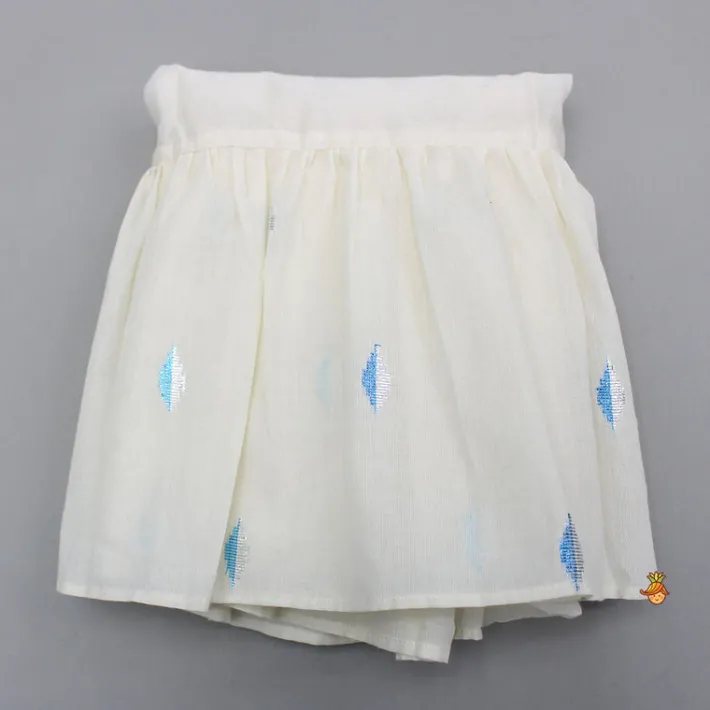 Hot Striped Blue Off White Kurta With Palazzo And Ruffle Dupatta Ethnic Wear | Palazzos & Shararas