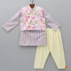 Discount Striped Multicolour Kurta With Front Open Pocket Detail Printed Jacket And Pyjama BOY Indian Ethnic Wear | Ethnic Sets
