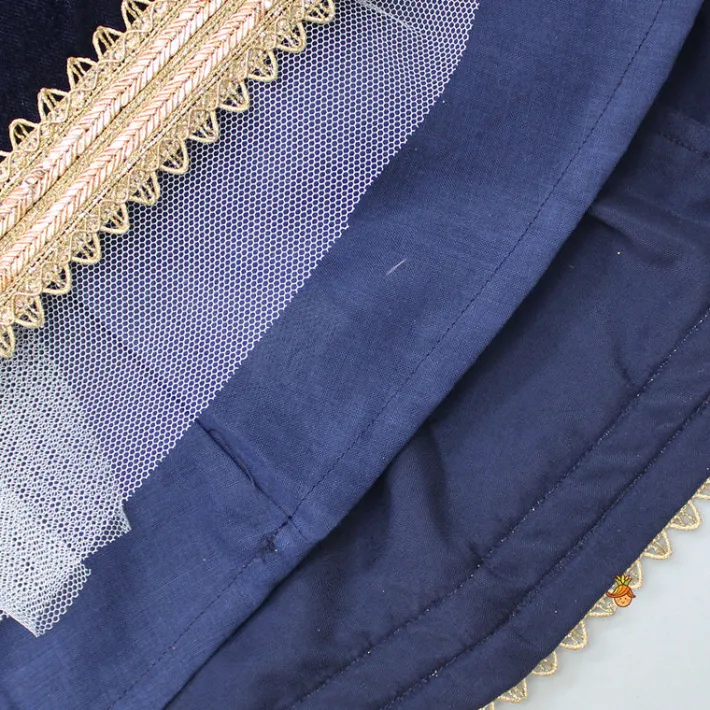 New Stunning Embroidered Blue Velvet Top And Layered Lehenga With Dupatta Ethnic Wear | Lehengas & Ghagras