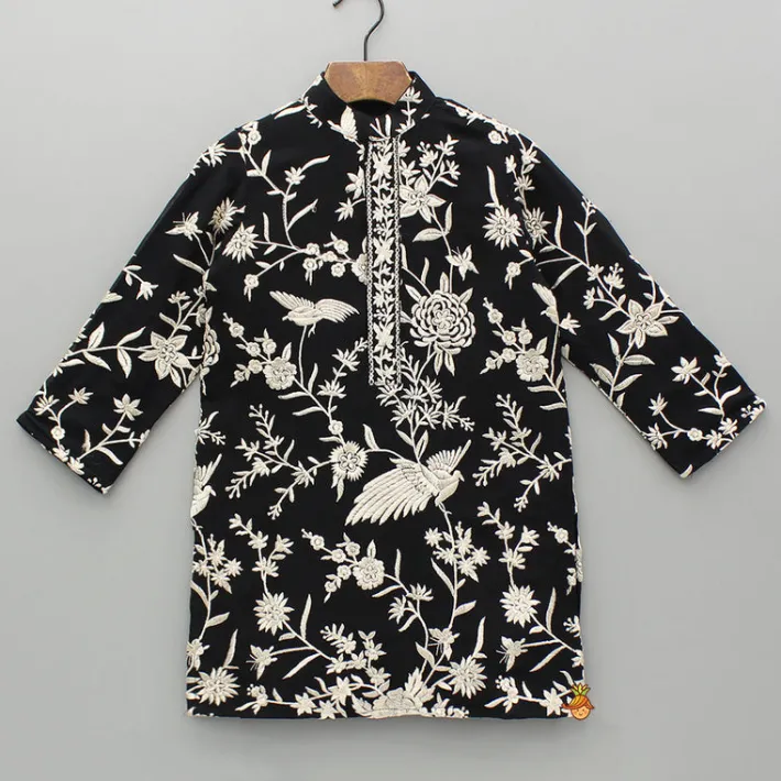 Online Stunning Embroidered Georgette Black Kurta With Pyjama BOY Indian Ethnic Wear | Ethnic Sets
