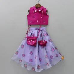 Hot Stylish Beads Work Top With Floral Printed Lehenga And Sling Bag Ethnic Wear | Lehengas & Ghagras