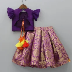 Hot Stylish Cut Out Back Purple Top And Box Pleated Brocade Lehenga Ethnic Wear | Lehengas & Ghagras