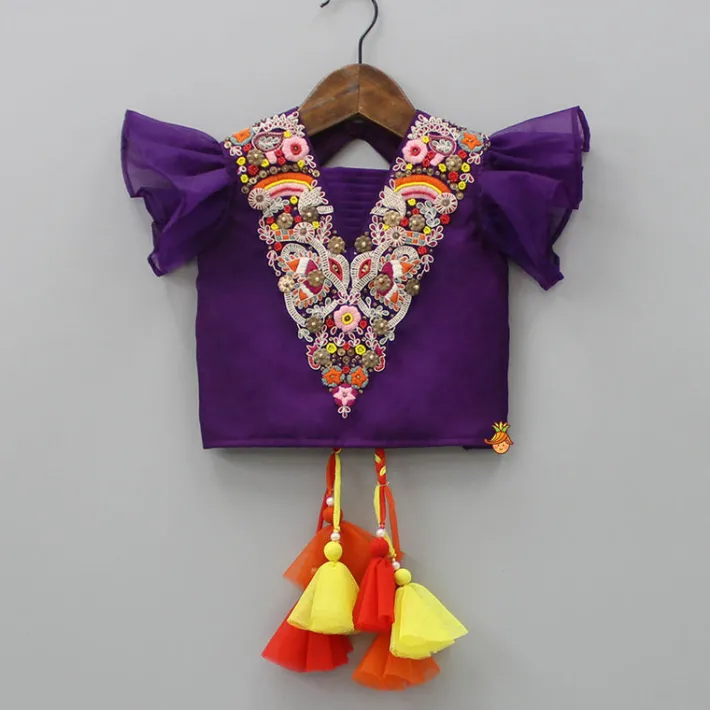 Hot Stylish Cut Out Back Purple Top And Box Pleated Brocade Lehenga Ethnic Wear | Lehengas & Ghagras
