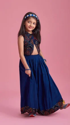 New Stylish Cut Out Thread Embroidered Velvet Blue Top And Flared Palazzo Ethnic Wear | Palazzos & Shararas