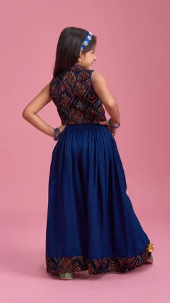 New Stylish Cut Out Thread Embroidered Velvet Blue Top And Flared Palazzo Ethnic Wear | Palazzos & Shararas