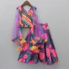 Fashion Stylish Diagonal Gota Lace Work Striped Multicolour Cape Top And Floral Printed Palazzo Ethnic Wear | Palazzos & Shararas