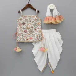 Sale Stylish Embroidered Top With Dhoti And Net Dupatta Ethnic Wear | Dhotis & Patialas