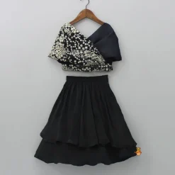 Best Stylish Overlap Black Top And Layered Lehenga Ethnic Wear | Lehengas & Ghagras