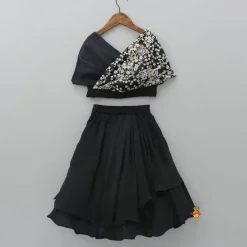 Best Stylish Overlap Black Top And Layered Lehenga Ethnic Wear | Lehengas & Ghagras