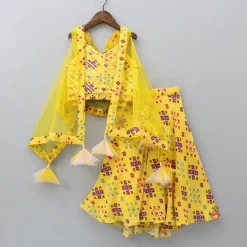 Online Stylish Patola Printed Yellow Cape Top And Asymmetric Palazzo Ethnic Wear | Palazzos & Shararas