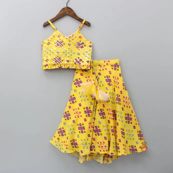 Online Stylish Patola Printed Yellow Cape Top And Asymmetric Palazzo Ethnic Wear | Palazzos & Shararas