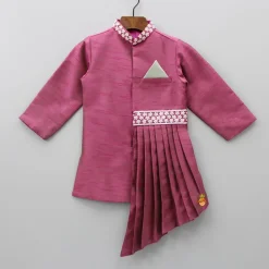 Discount Stylish Pearly Flowers Embellished Pleated Asymmetric Kurta And Churidar BOY Indian Ethnic Wear | Ethnic Sets