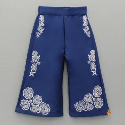 Fashion Stylish Pleated Blue Top And Embroidered Palazzo With Detachable Belt Ethnic Wear | Palazzos & Shararas